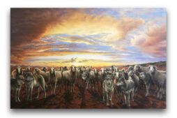Ticho (Ovce a vlci), 130x200 cm, olej na plátne,