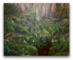 Plamienková krajina (zelená), 80x100 cm, olej na plátne, 2021